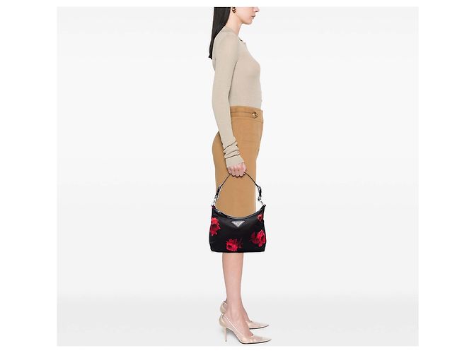 Borsa a tracolla Prada Tessuto Stampato Rose nera Nero - vista 6