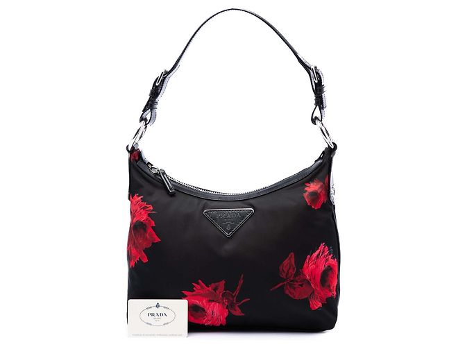 Borsa a tracolla Prada Tessuto Stampato Rose nera Nero - vista 7