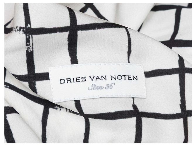 Regata de seda com estampa xadrez branca e preta com decote drapeado Dries Van Noten Tamanho US S - vista 4