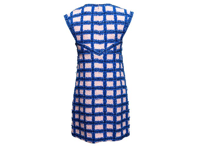 Chanel Tweedkleid mit blauem und hellrosa Karomuster Größe FR 40 Pink - Ansicht 4