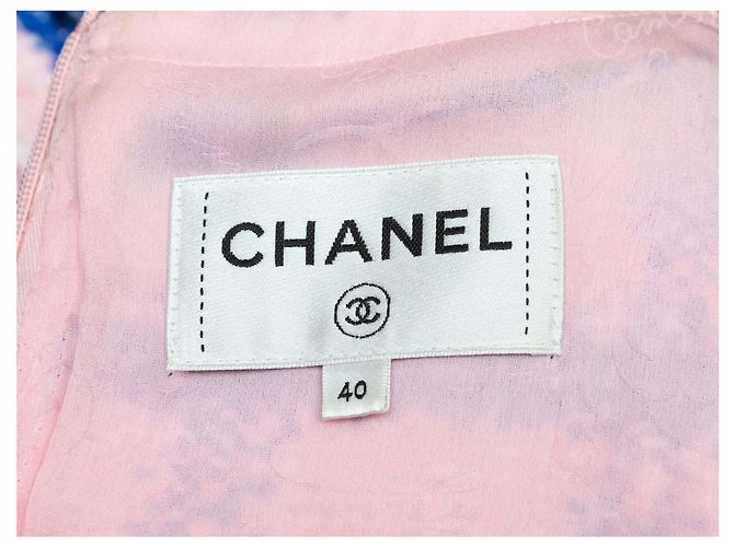 Chanel Tweedkleid mit blauem und hellrosa Karomuster Größe FR 40 Pink - Ansicht 5