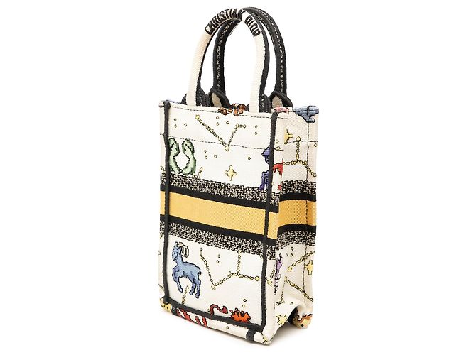 Borsa Dior Mini Embroidered Canvas Pixel Zodiac Vertical Book Tote bianca Bianco - vista 2