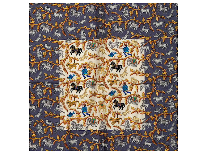 Sciarpa in seta Hermès Chasse en Inde 90 multicolore Blu - vista 2