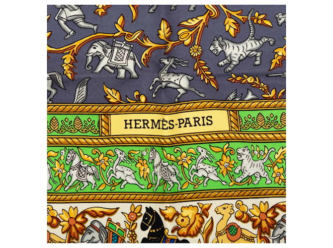 Sciarpa in seta Hermès Chasse en Inde 90 multicolore Blu - vista 3