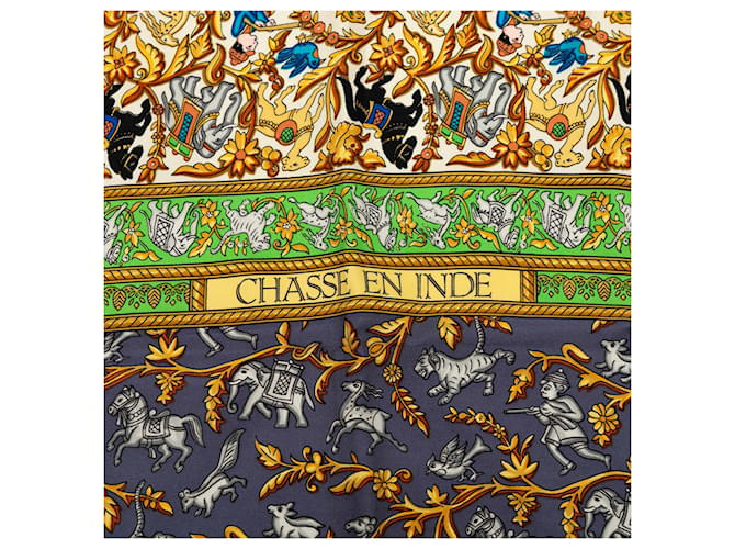 Sciarpa in seta Hermès Chasse en Inde 90 multicolore Blu - vista 6