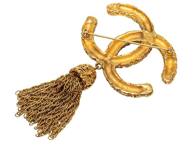 Spilla Chanel CC con nappa e frange lava placcata oro D'oro - vista 2