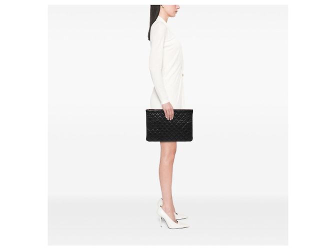 Clutch O Case Chanel Large in Caviar Trapuntato Nero - vista 7