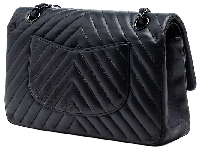 Borsa a Spalla Chanel Medium Classic Chevron Lambskin So Black Double Flap Nero - vista 2