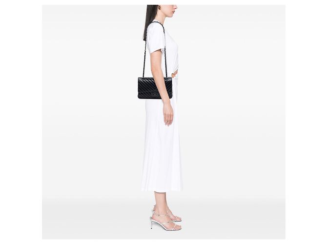 Borsa a Spalla Chanel Medium Classic Chevron Lambskin So Black Double Flap Nero - vista 7