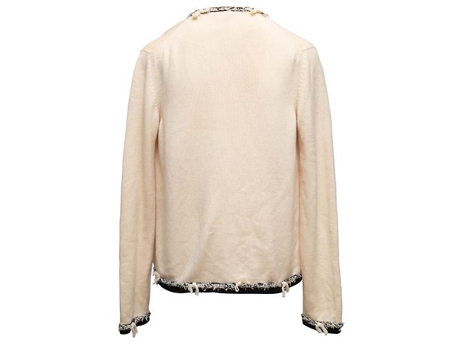 Vintage Beige & Schwarz Chanel Cashmere Cardigan mit offenem Front Verschluss Größe FR 42 - Ansicht 2