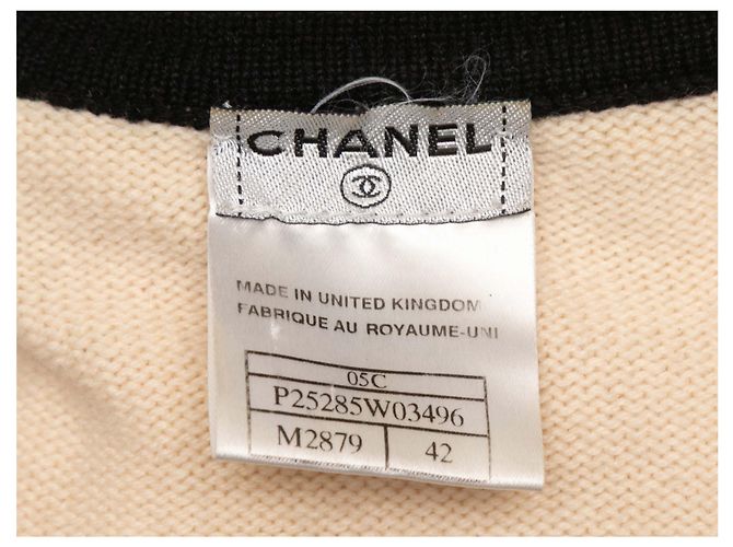 Vintage Beige & Schwarz Chanel Cashmere Cardigan mit offenem Front Verschluss Größe FR 42 - Ansicht 4