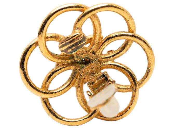 Orecchini a cerchio con clip Chanel CC fiore placcati oro D'oro - vista 4