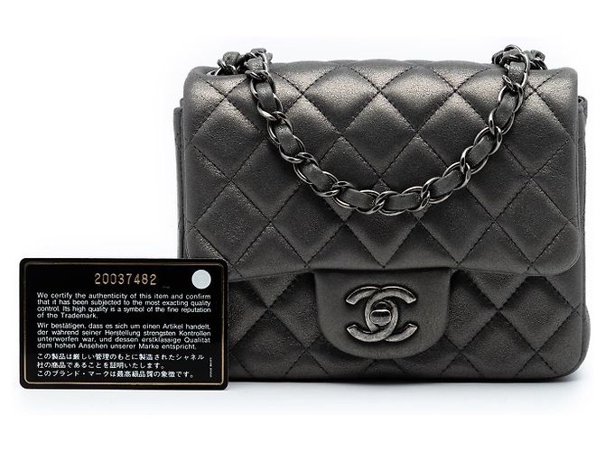 Borsa a tracolla Chanel Mini Square Classic in pelle di agnello, grigio - vista 8