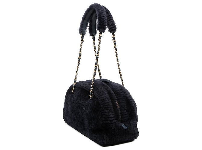 Borsa bowling Chanel Coco Neigh Large in shearling trapuntato blu - vista 2