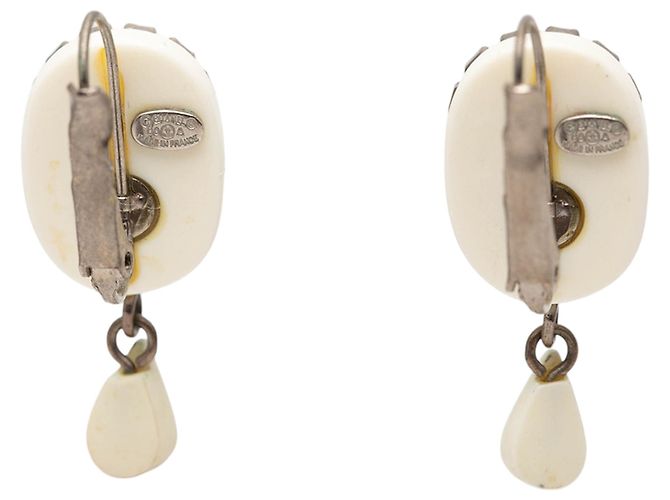 Orecchini a clip Chanel White Resin Strass Rain Drop Bianco - vista 3