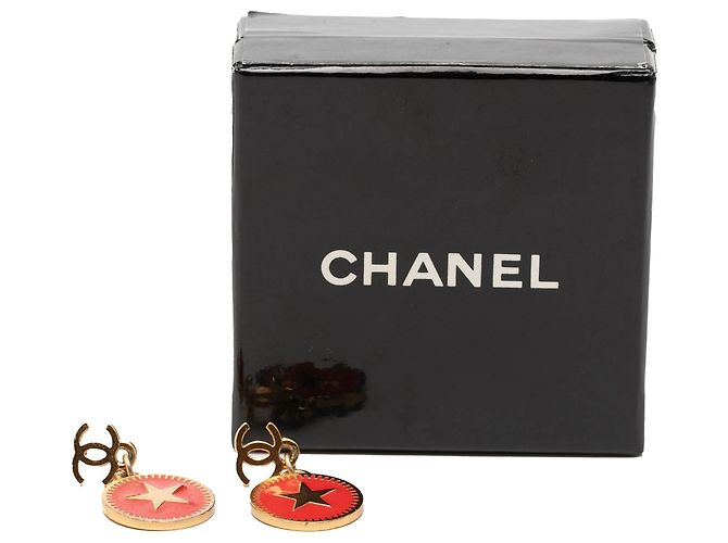 Chanel CC Gold Plated Enamel Star Hängeohrringe mit Stecker Golden - Ansicht 4