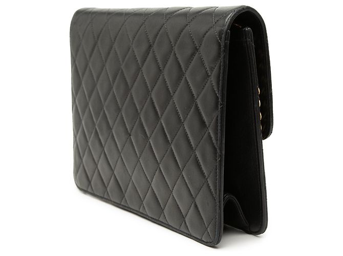 Bolsa de ombro Chanel Medium CC em pele de cordeiro acolchoada preta Preto - vista 2
