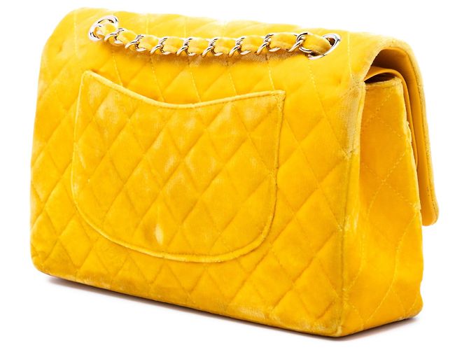 Borsa a tracolla Chanel Medium Classic Velvet Double Flap Gialla Giallo - vista 2