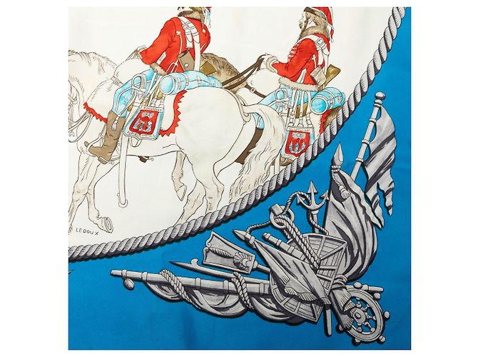 Sciarpa in seta Hermès Blue Marine et Cavalerie 90 - vista 6