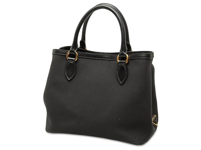 Borsa satchel in tela canapa Prada nera con logo Nero - vista 2