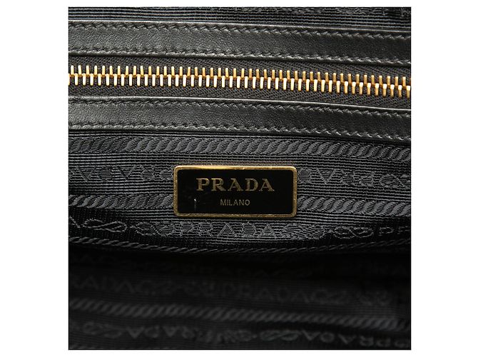Borsa satchel in tela canapa Prada nera con logo Nero - vista 5