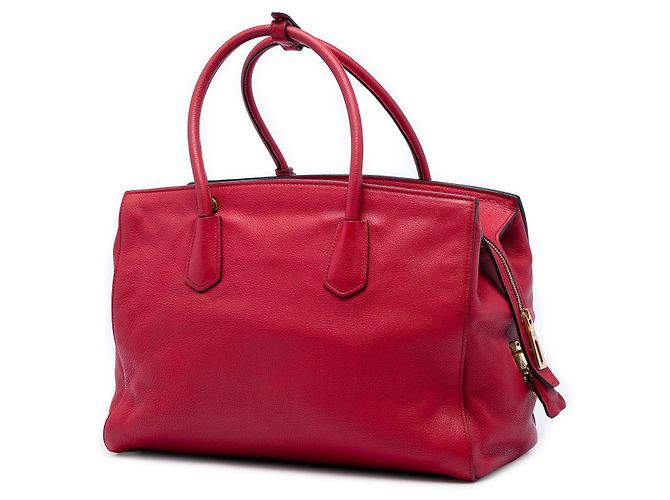 Borsa Tote Convertibile con Zip in Vitello Daino Rosso Prada - vista 2
