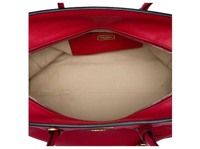 Borsa Tote Convertibile con Zip in Vitello Daino Rosso Prada - vista 4