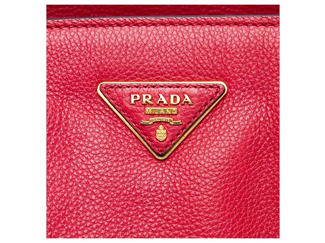 Borsa Tote Convertibile con Zip in Vitello Daino Rosso Prada - vista 5