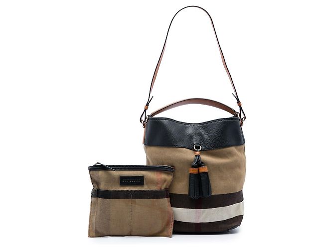 Borsa a secchiello Ashby con nappa e tela Mega Check marrone Burberry Medium - vista 7