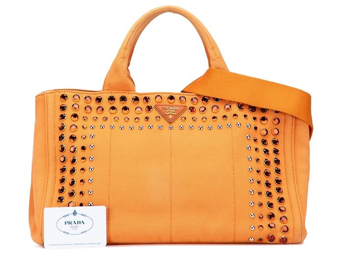 Borsa Prada Orange Canvas Canapa Bijoux Arancione - vista 10
