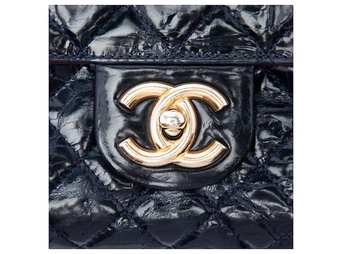 Borsa a tracolla Chanel CC trapuntata in vitello invecchiato laccato blu - vista 5