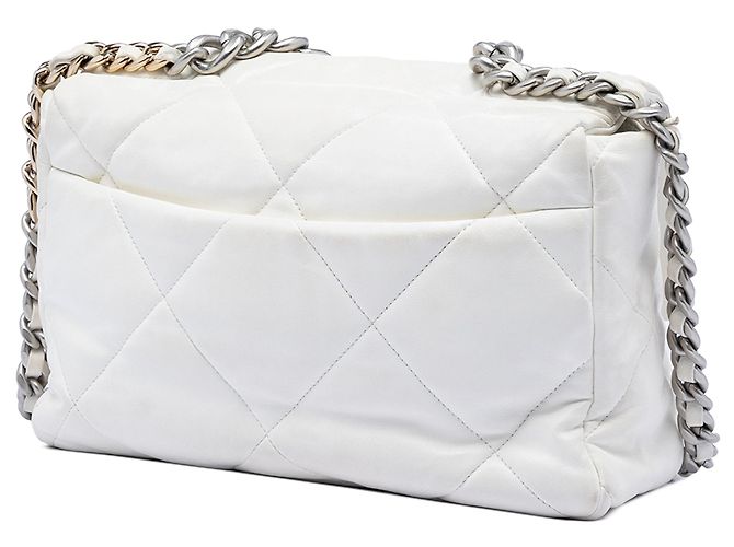 Chanel Large 19 Flap Satchel aus weißem Lammfell - Ansicht 2