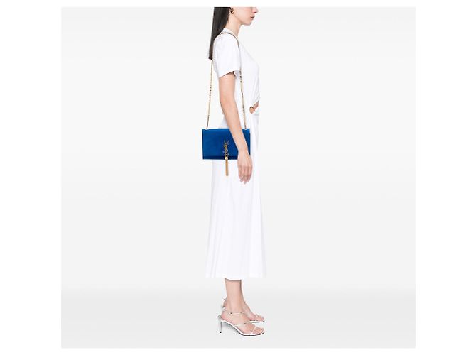 Borsa a tracolla Kate in scamosciato con monogramma blu medio Saint Laurent - vista 6