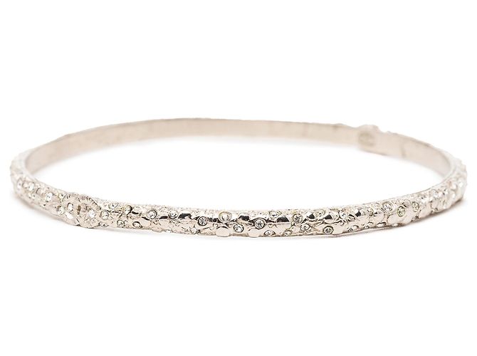 Bracciale rigido Chanel CC argentato placcato argento e strass costume - vista 2