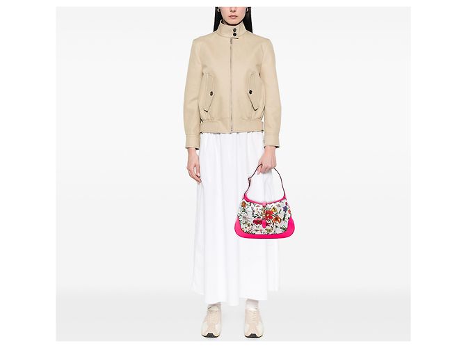 Borsa a tracolla Gucci Flora Canvas Jackie O Bouvier bianca Bianco - vista 7