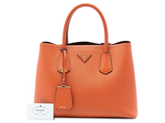 Borsa Double Saffiano Cuir Prada Medium Arancione - vista 7