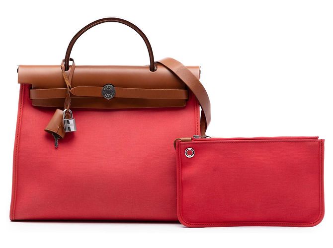 Borsa Hermès Toile Herbag Zip 31 rossa Rosso - vista 7