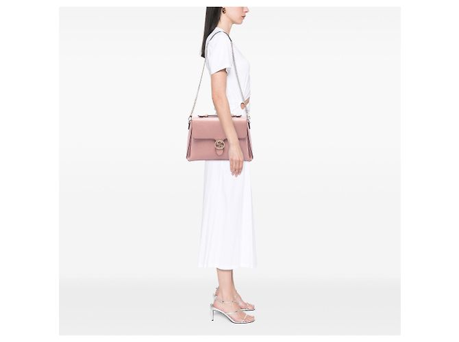 Borsa satchel Gucci Medium Dollar Calfskin Interlocking G rosa - vista 5