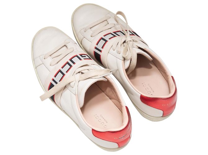 Gucci Low-Top Leder-Sneaker mit Schriftzug White & Multicolor Größe 37 Weiß - Ansicht 3