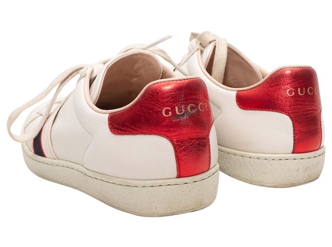 Gucci Low-Top Leder-Sneaker mit Schriftzug White & Multicolor Größe 37 Weiß - Ansicht 4
