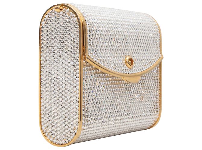 Mini clutch Judith Leiber argento e oro con decorazioni in cristallo - vista 2
