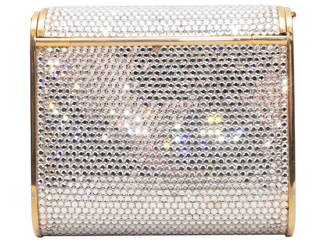 Mini clutch Judith Leiber argento e oro con decorazioni in cristallo - vista 3