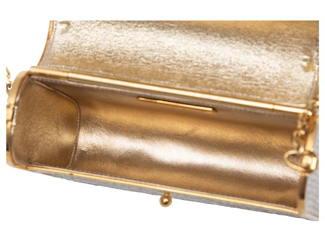 Mini clutch Judith Leiber argento e oro con decorazioni in cristallo - vista 4
