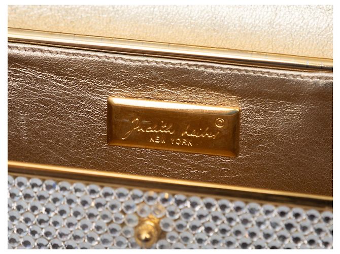 Mini clutch Judith Leiber argento e oro con decorazioni in cristallo - vista 6