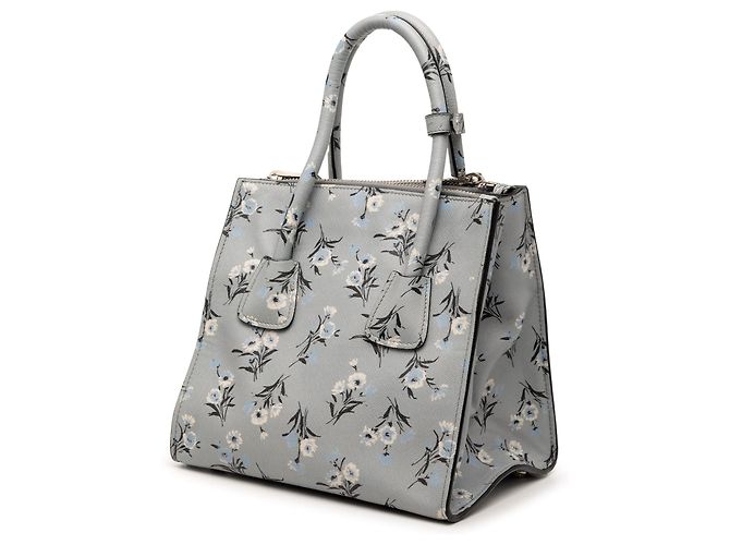 Borsa Saffiano con stampa floreale e doppia tasca grigia Prada Grigio - vista 2