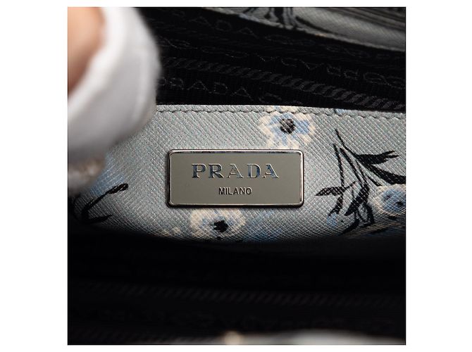 Borsa Saffiano con stampa floreale e doppia tasca grigia Prada Grigio - vista 5