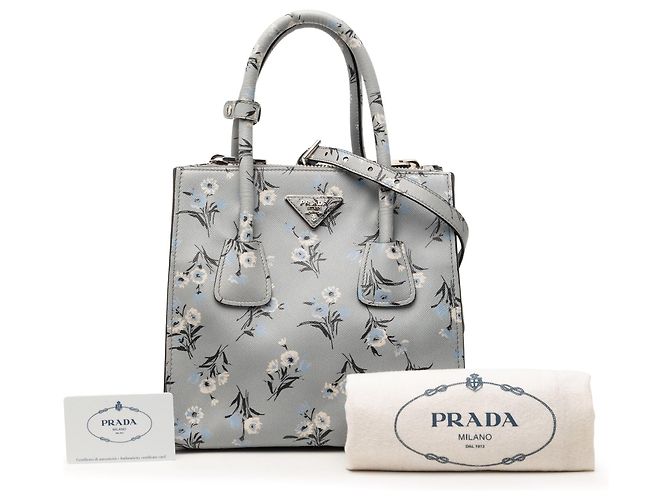 Borsa Saffiano con stampa floreale e doppia tasca grigia Prada Grigio - vista 7
