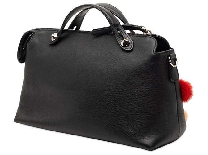 Borsa Fendi Medium Leather Pompom By The Way nera Nero - vista 2