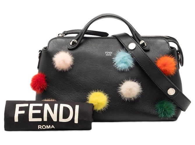 Borsa Fendi Medium Leather Pompom By The Way nera Nero - vista 8
