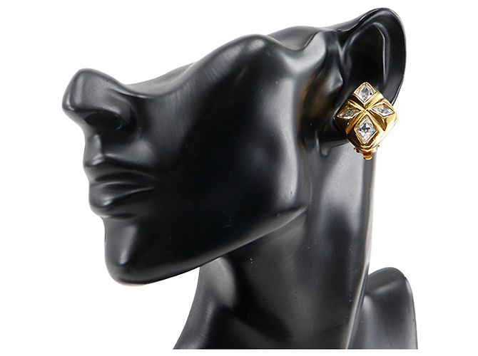 Orecchini a clip Chanel placcati in oro con strass a forma di diamante D'oro - vista 12